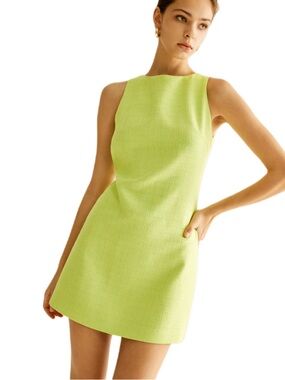 NWT Commense Lime Green Minimalist Tweed Tank A-line Mini Dress Size Small